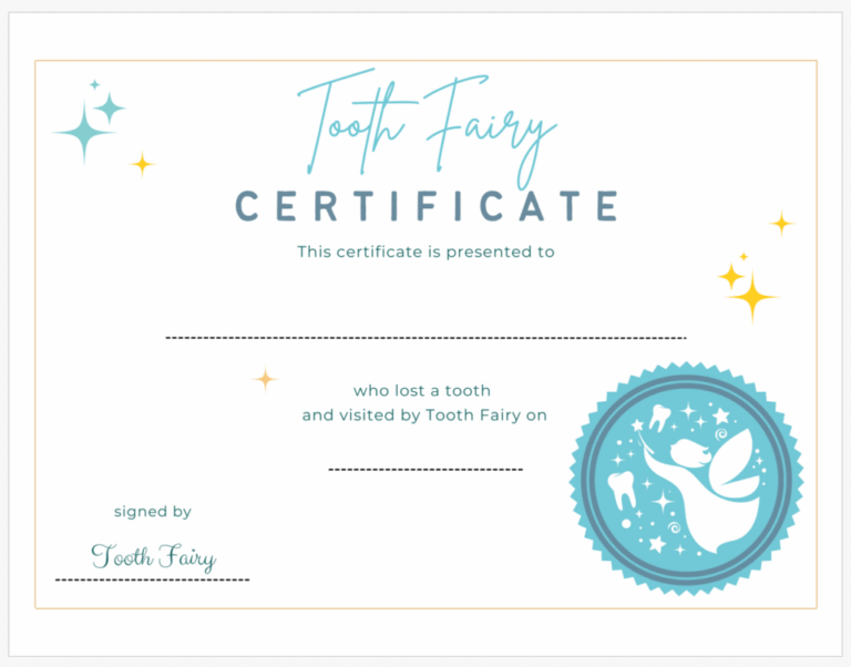 Tooth Fairy Certificate Lakes Area Pediatric Dentistry Michael 