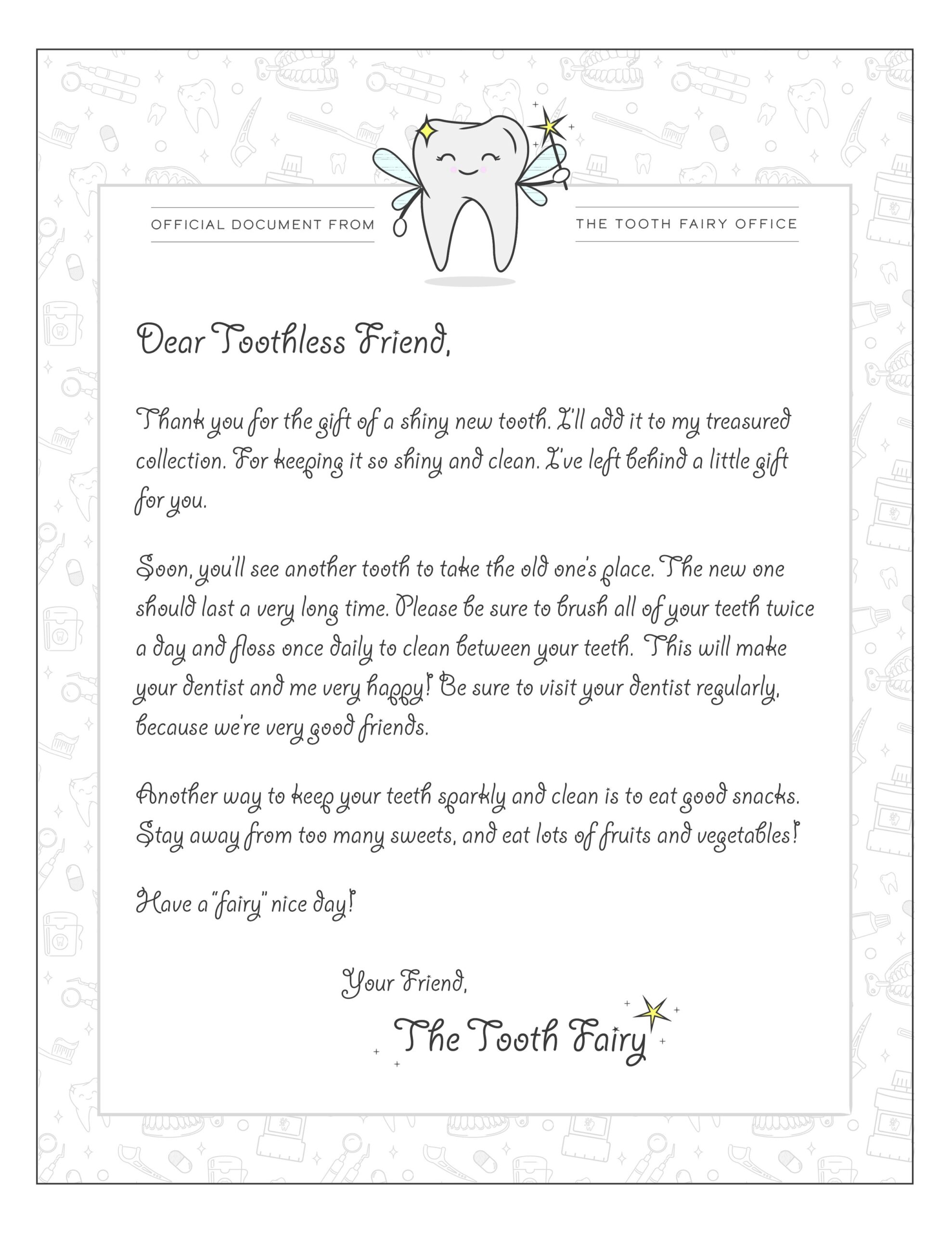 tooth fairy letter printable