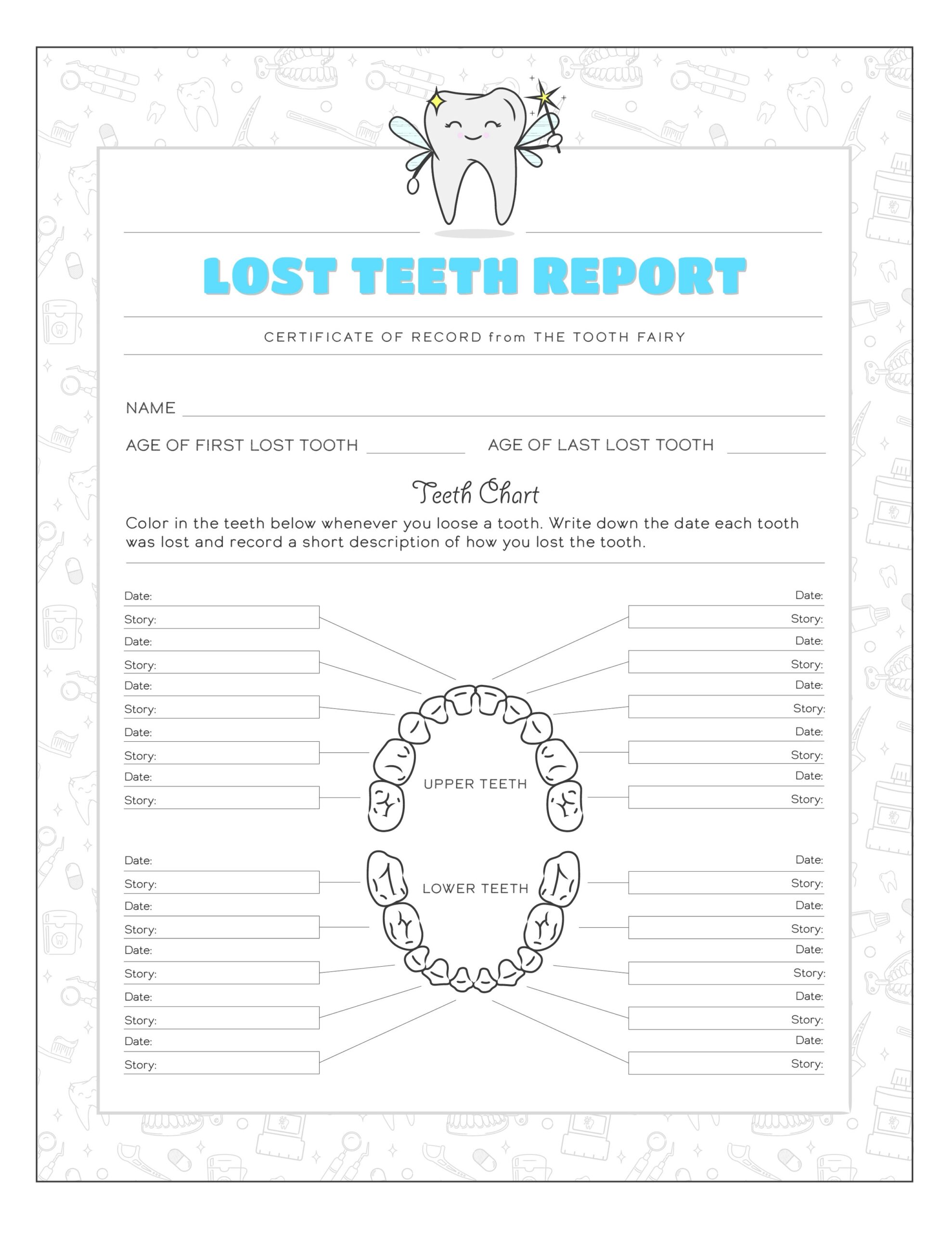 free printable lost tooth chart