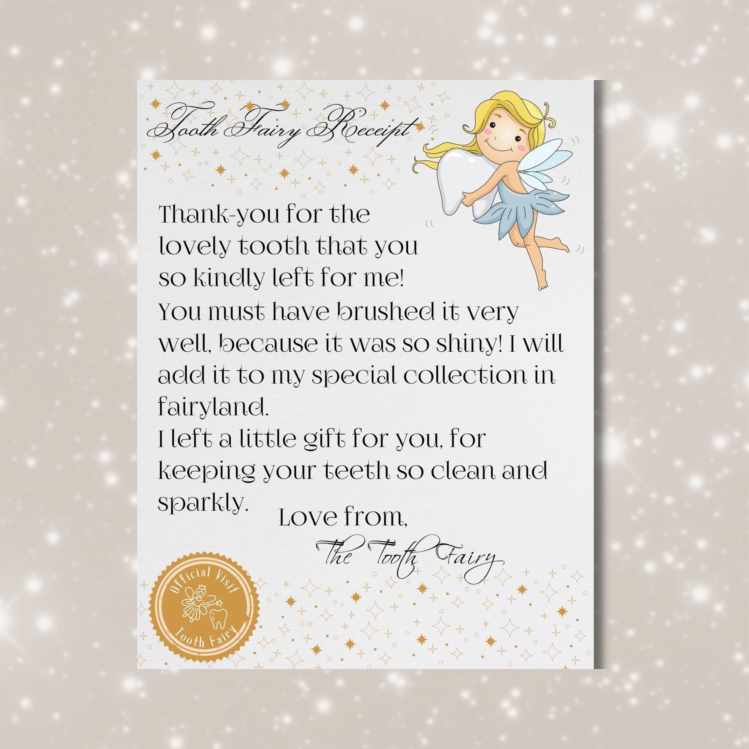 Tooth Fairy Letter Tooth Fairy Note Tooth Fairy Printable Tooth Fairy Receipt First Tooth Tooth Fairy Gift Printable Digital Download Etsy