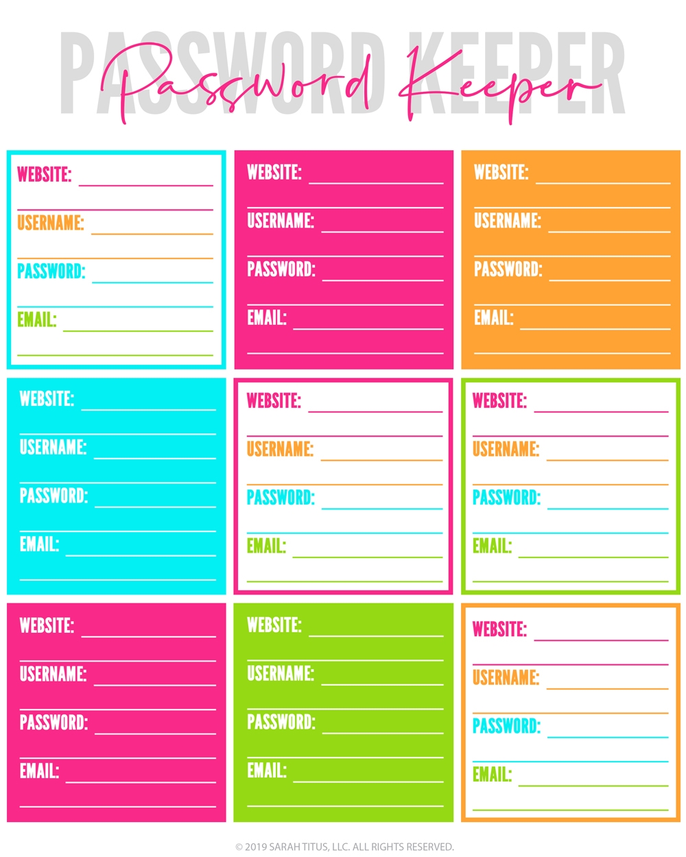 free password keeper template printable