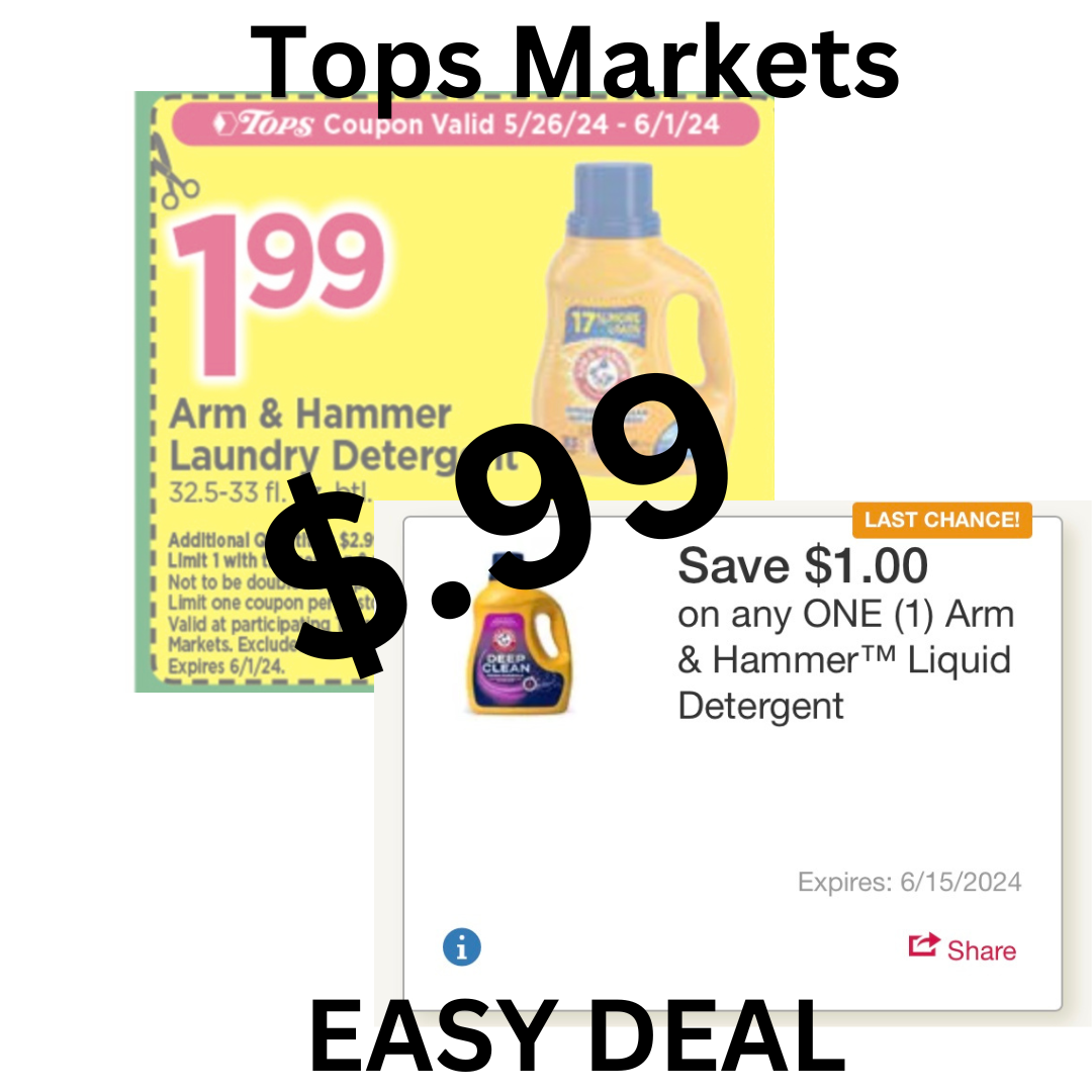 TOPS MARKETS 99 Cent Arm U0026 Hammer Detergent Coupon Deal