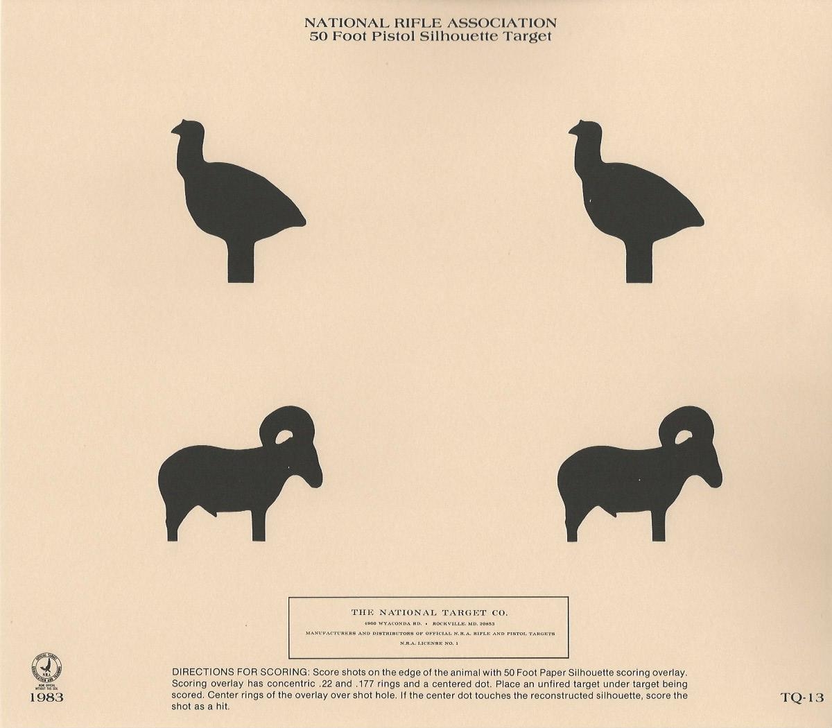 TQ 13 Official NRA 50 Foot Pistol Silhouette Target Turkey U0026 Ram On Tagboard EBay