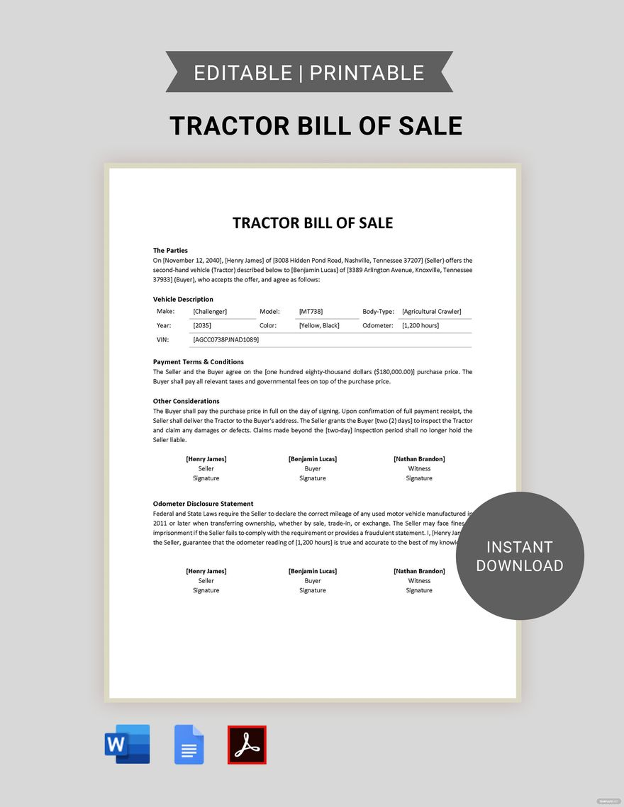 printable tractor bill of sale