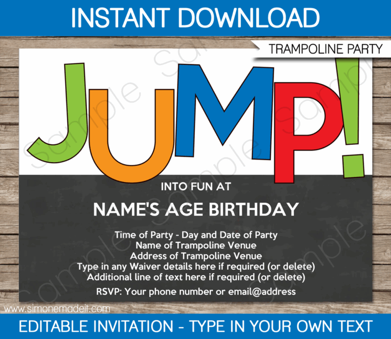 Trampoline Party Invitations Template Boys