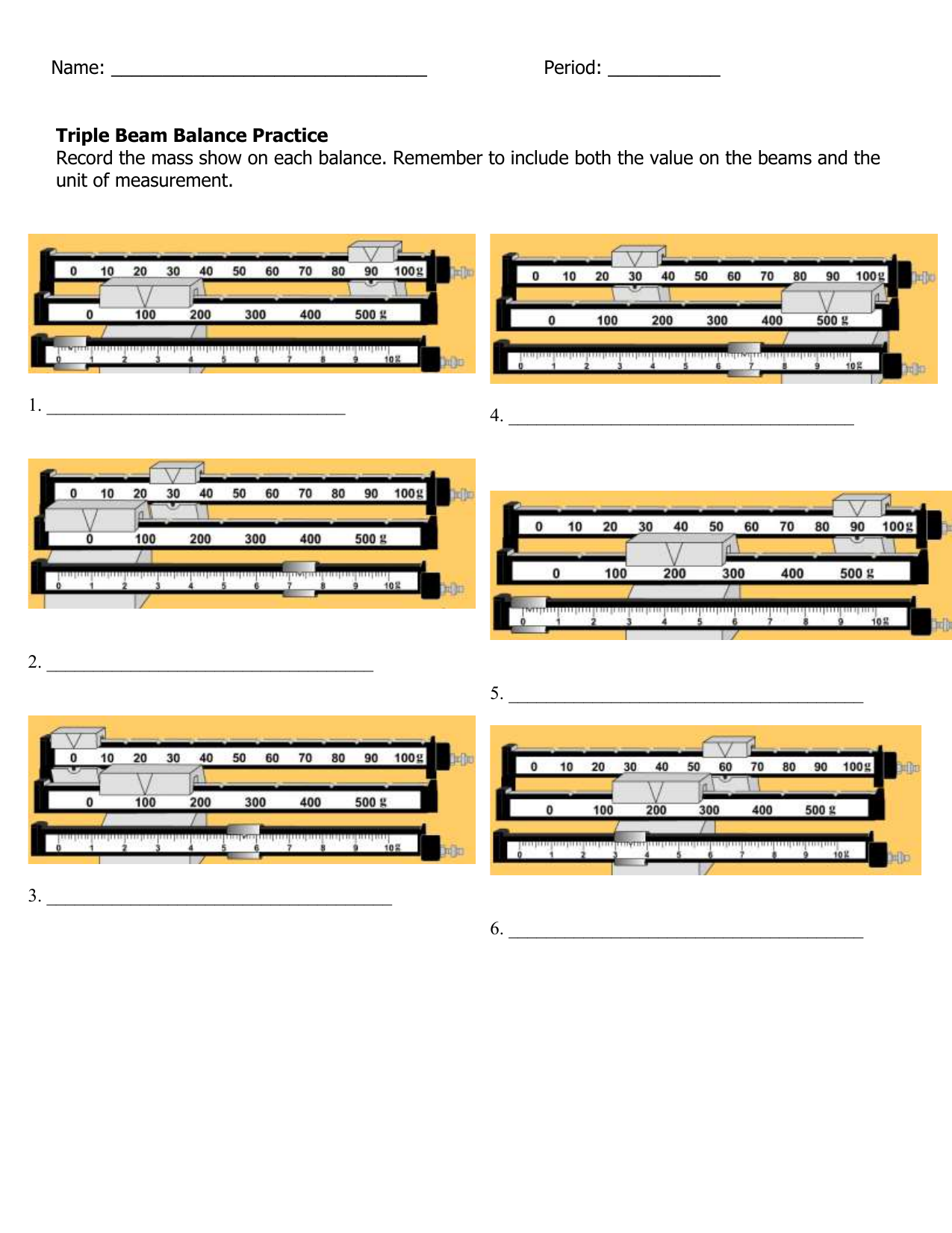 Triple Beam Balance Practice Worksheet Triple Beam Balance Practice Worksheet
