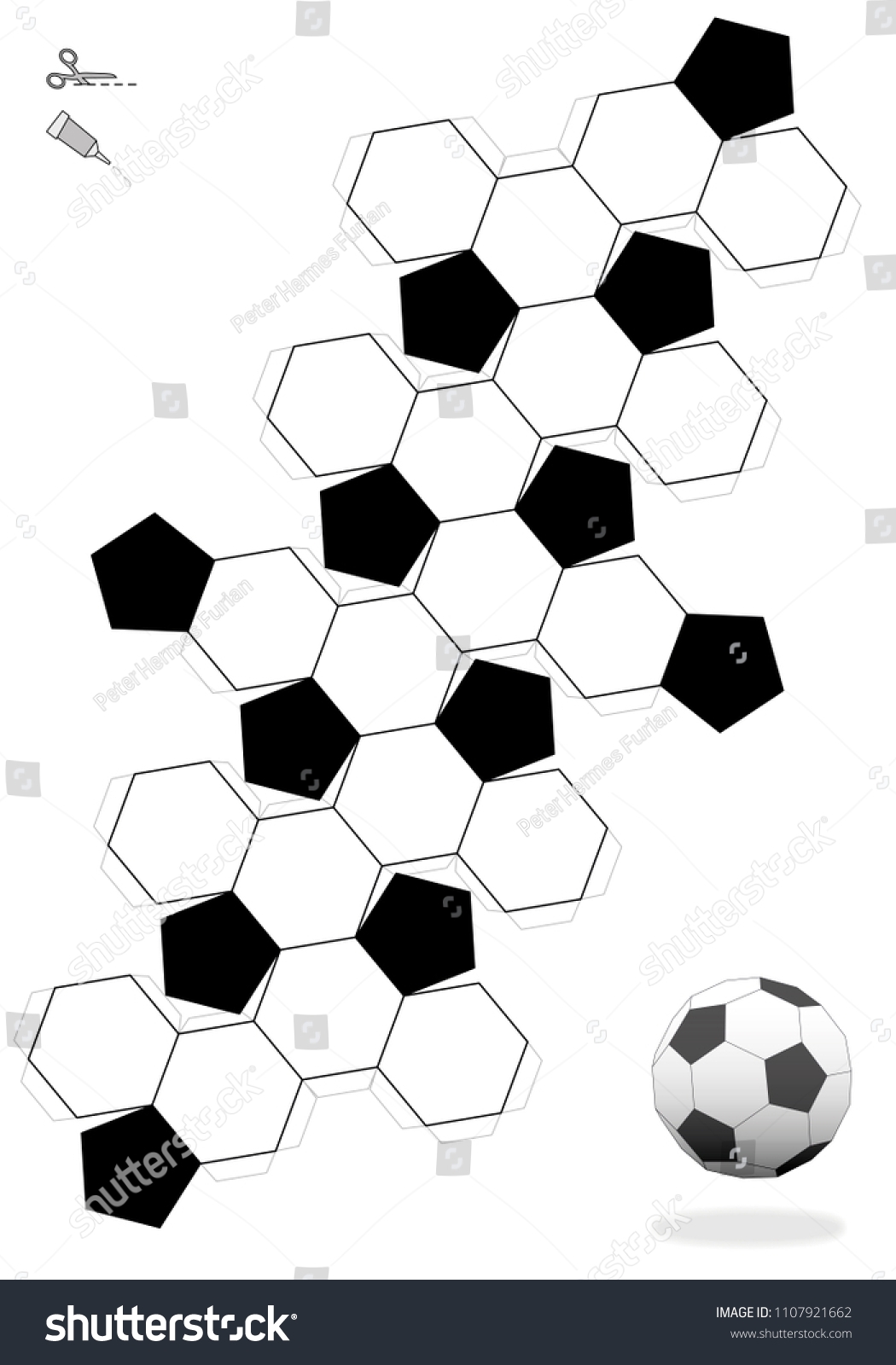Truncated Icosahedron Soccer Ball Template Making Stock Vector 