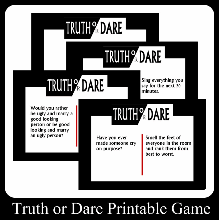 Truth Or Dare Printable Game Cards
