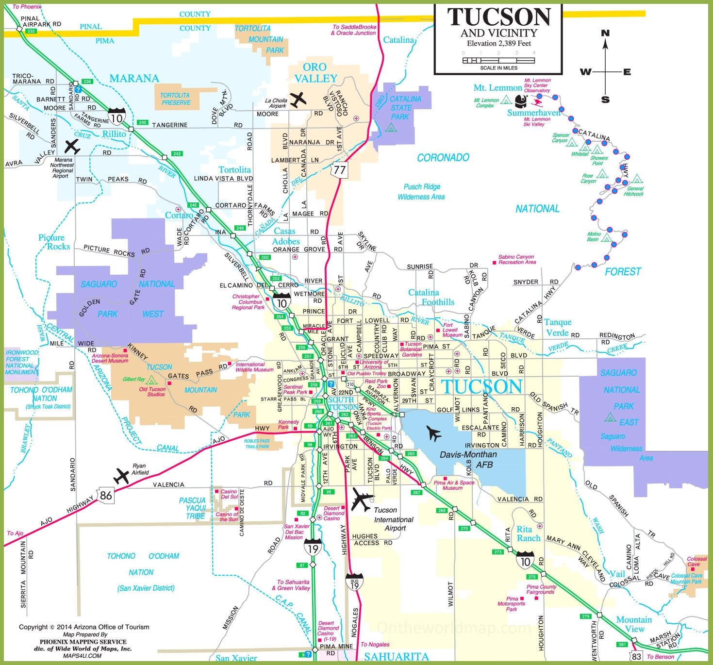 Tucson Road Map Ontheworldmap Tucson Road Map Ontheworldmap