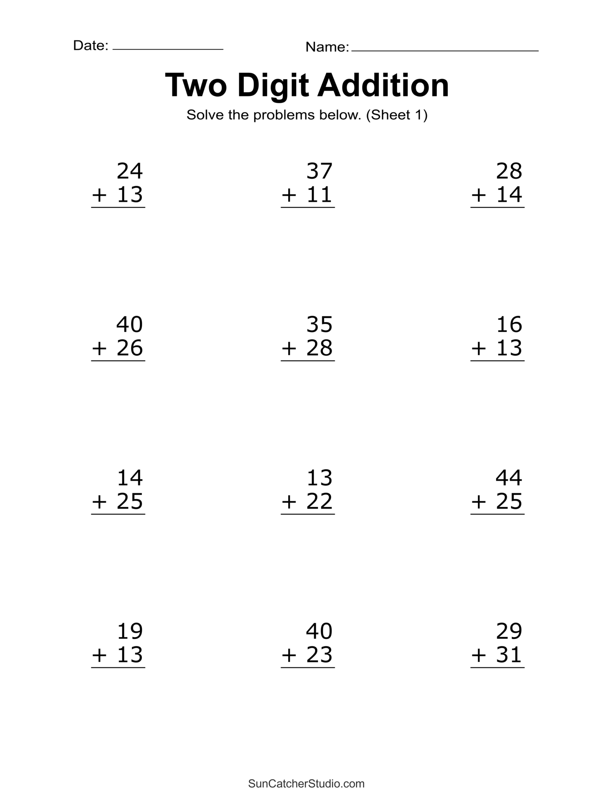 double digit addition games printable
