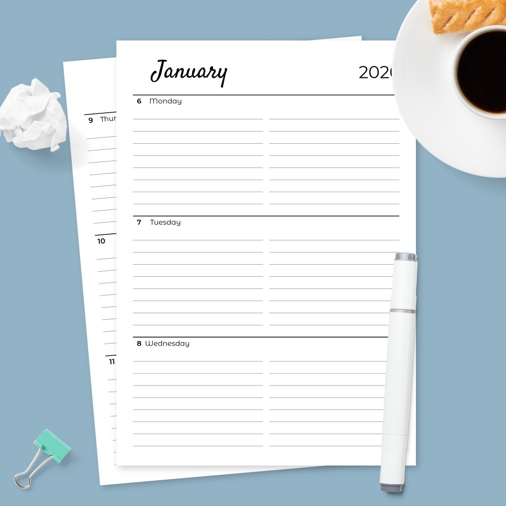 Two Page Weekly Planner With Calendar