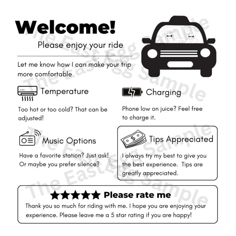 Uber Lyft Taxi Rideshare Sign Printable Editable Sign Uber Tip Worksheets Library