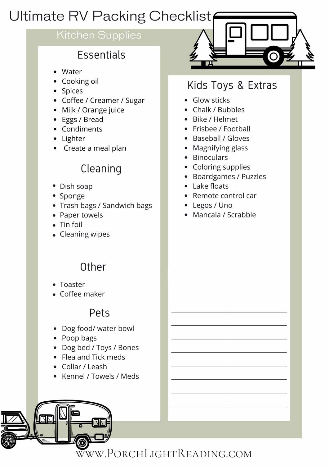 printable rv setup checklist