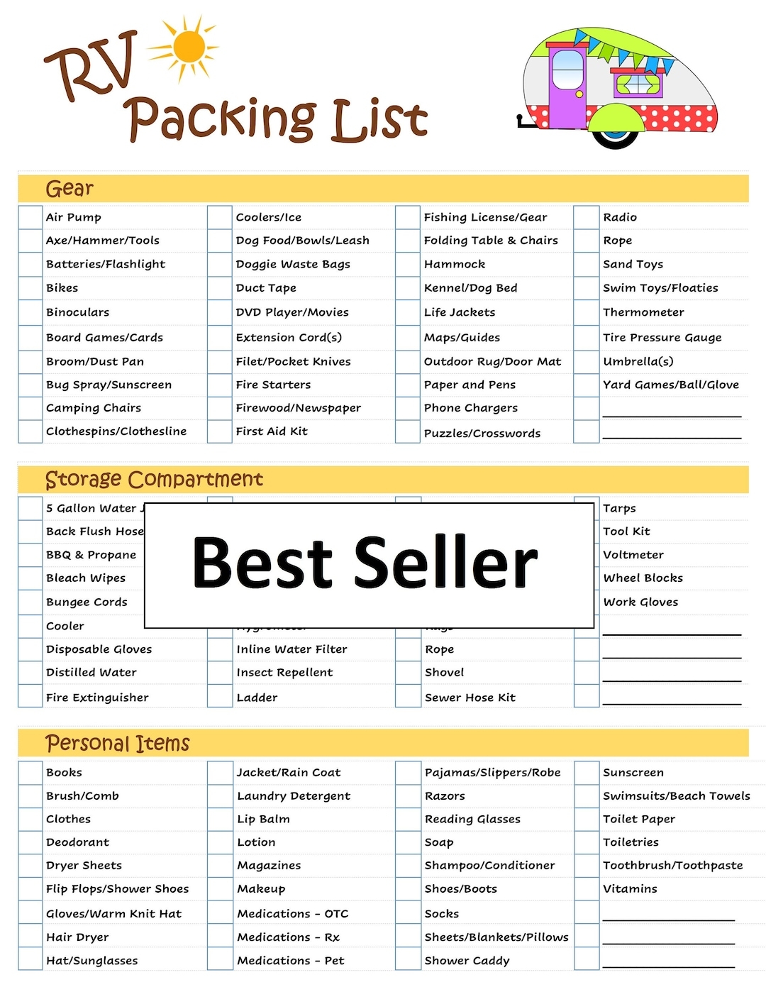 Ultimate RV Packing List Checklist Digital Download Printable Never Forget Supplies Double Sided Make Packing A Stress Free Vacation Etsy