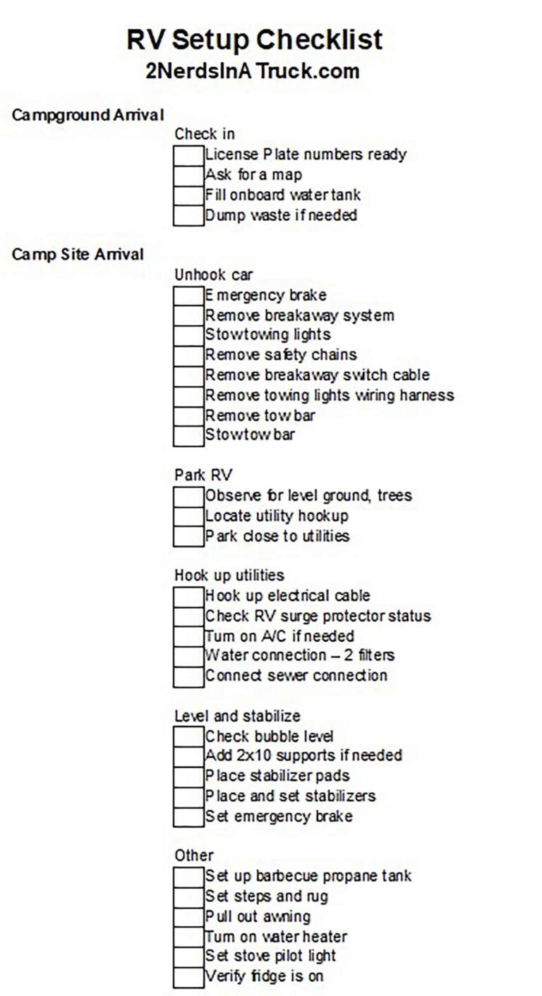 Ultimate RV U0026 Travel Trailer Setup Checklist 2 Nerds In A Truck