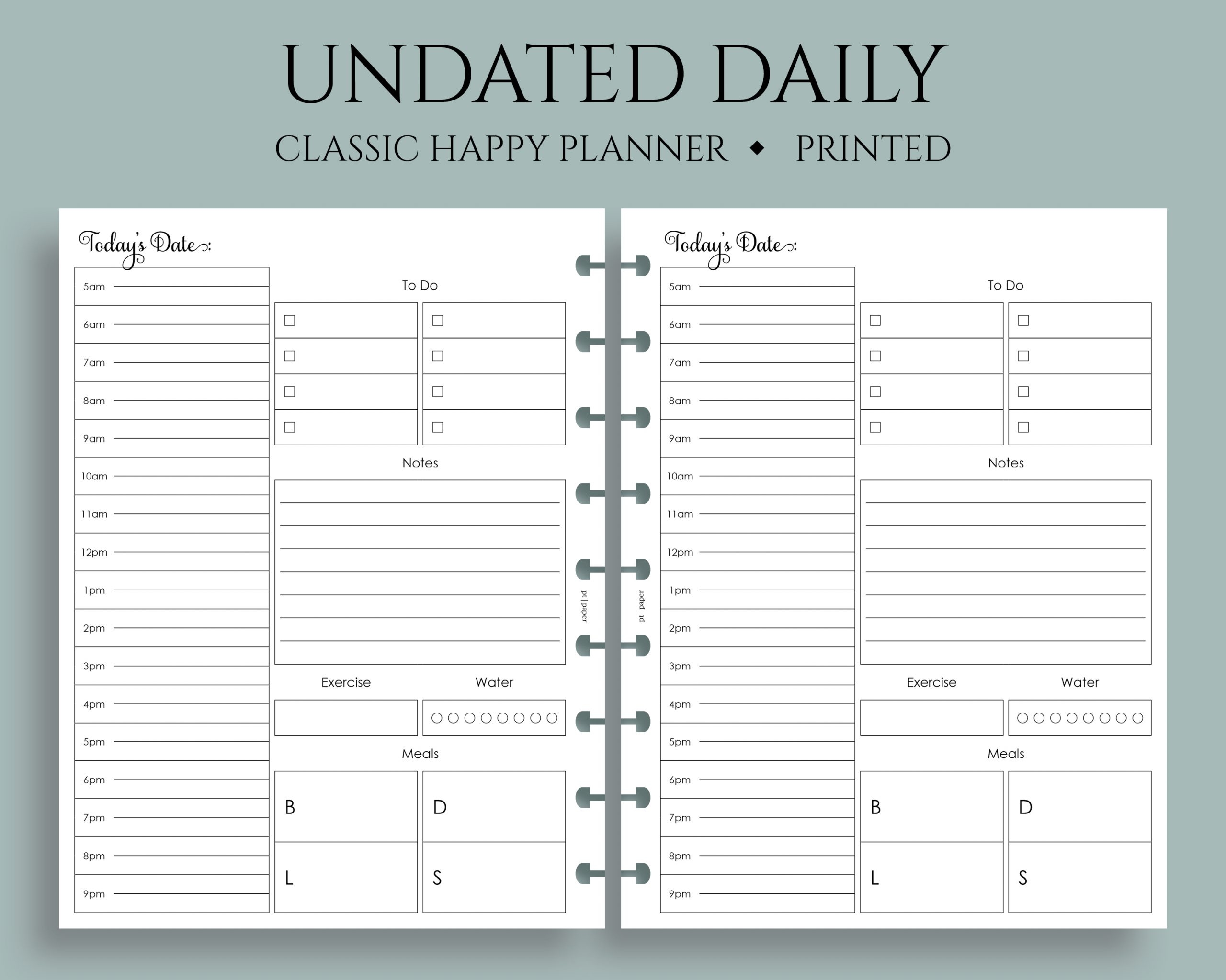 Undated Daily Layout With Schedule To Do List Meal Tracker PT 