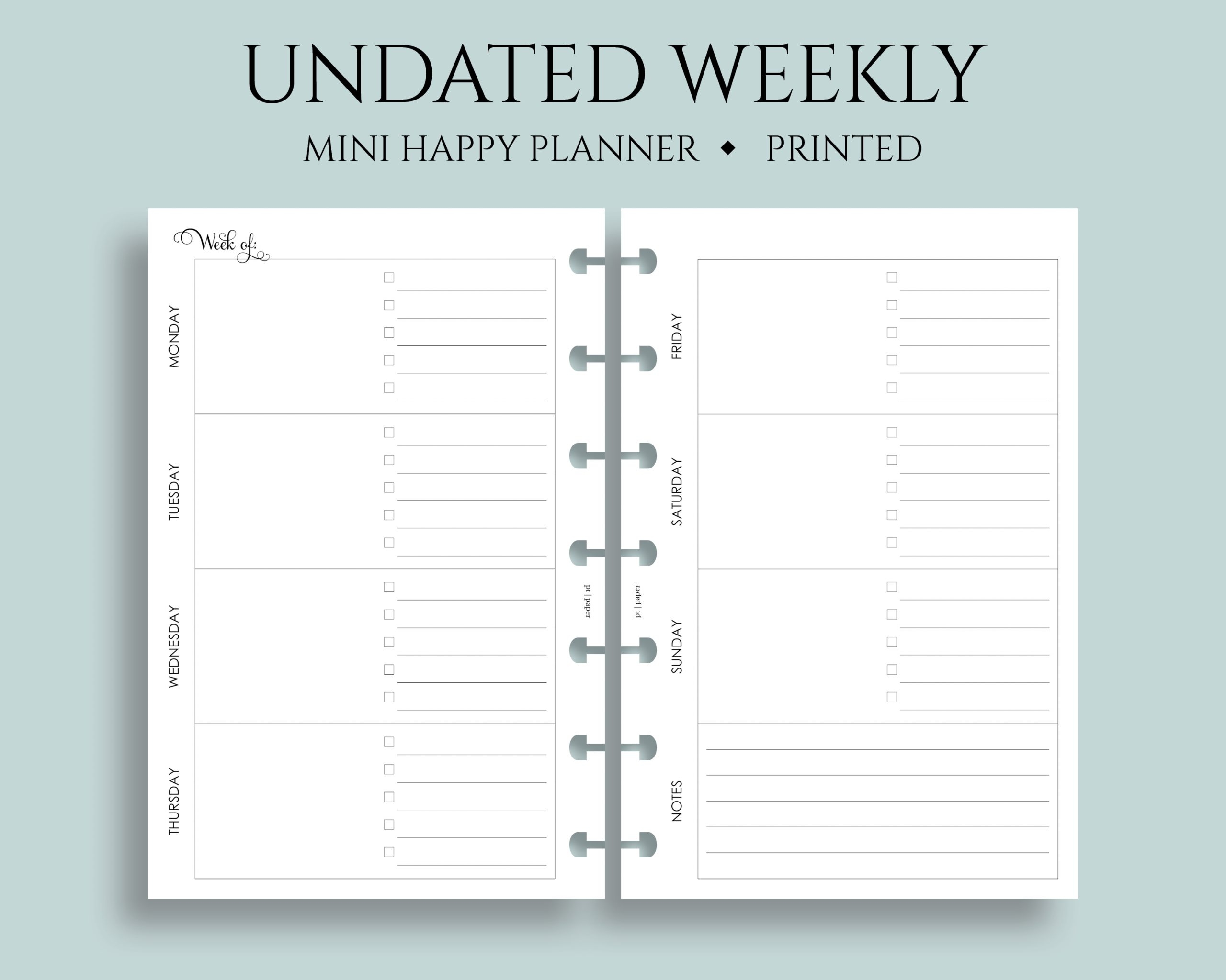 Undated Horizontal Weekly Layout With To Do List Notes PT Paper