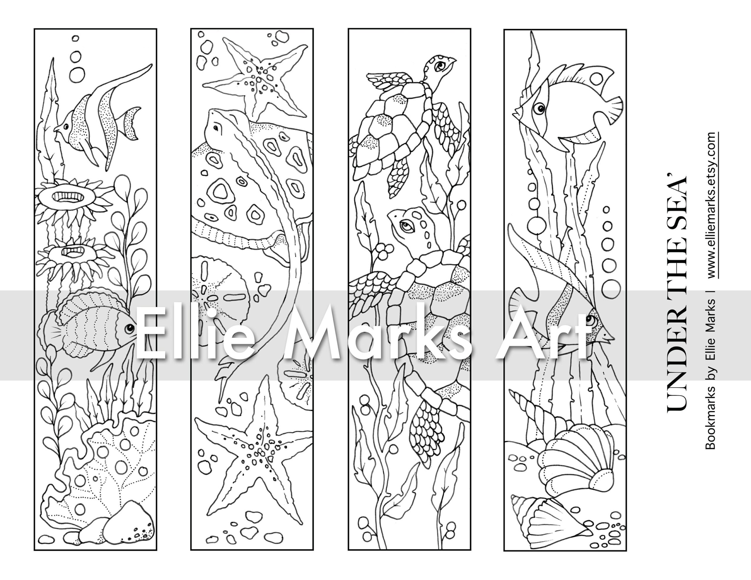 Under The Sea Ellie Marks Premium Coloring Coloring Bookmarks Printable Adult Colouring Pages Book Instant Download Illustration PDF Etsy
