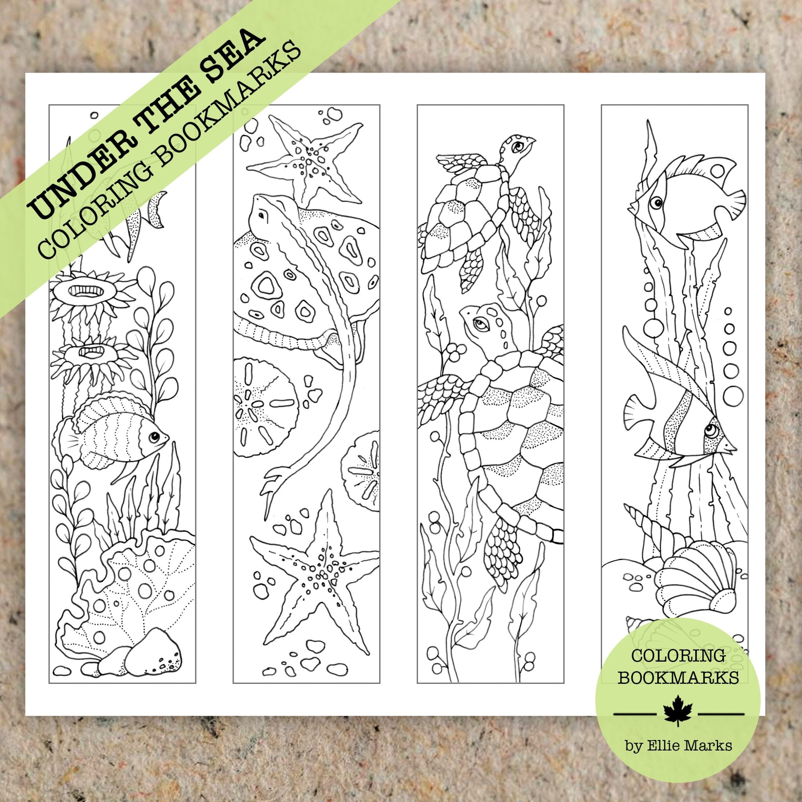 Under The Sea Ellie Marks Premium Coloring Coloring Bookmarks Printable Adult Colouring Pages Book Instant Download Illustration PDF Etsy