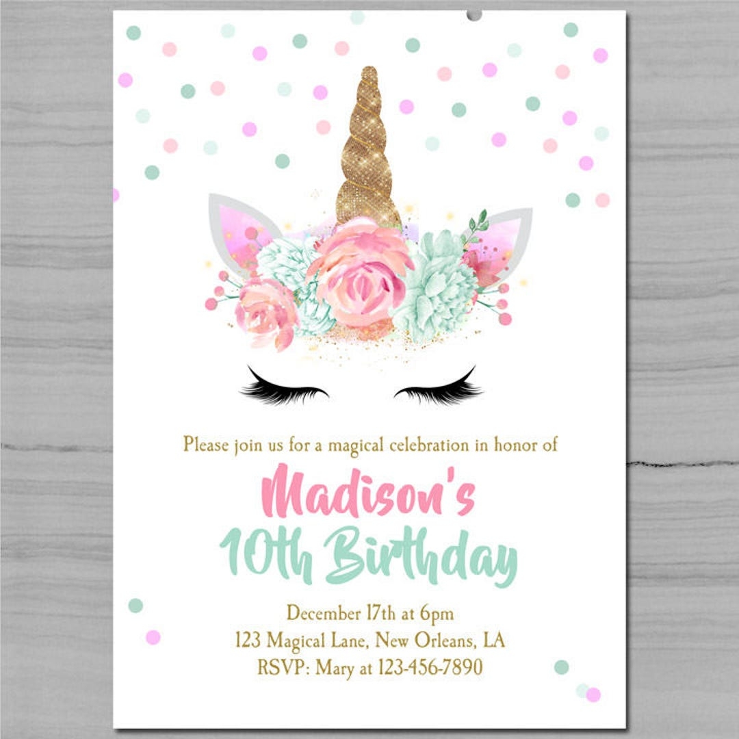 Unicorn Birthday Invitation Printable Or Printed With FREE SHIPPING Unicorn Pink And Mint Sparkle Collection Etsy