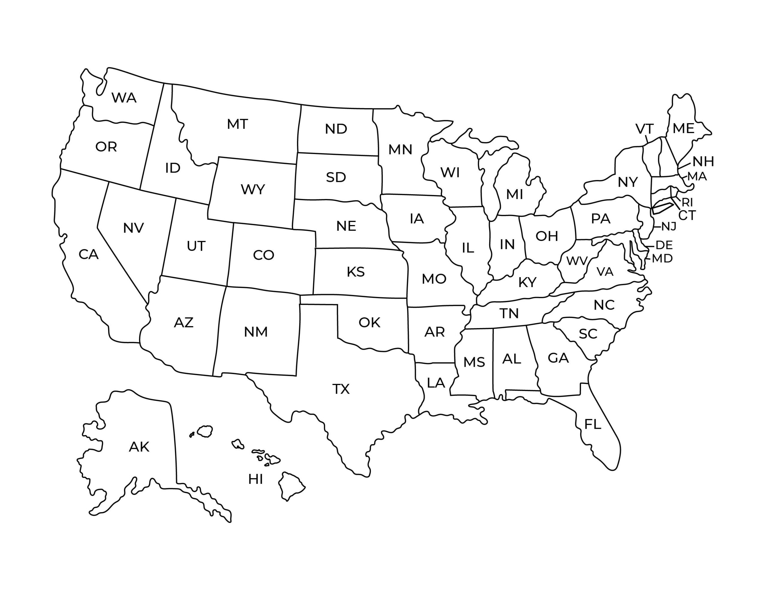 US Map With State Names Printable Map Of The USA United States 