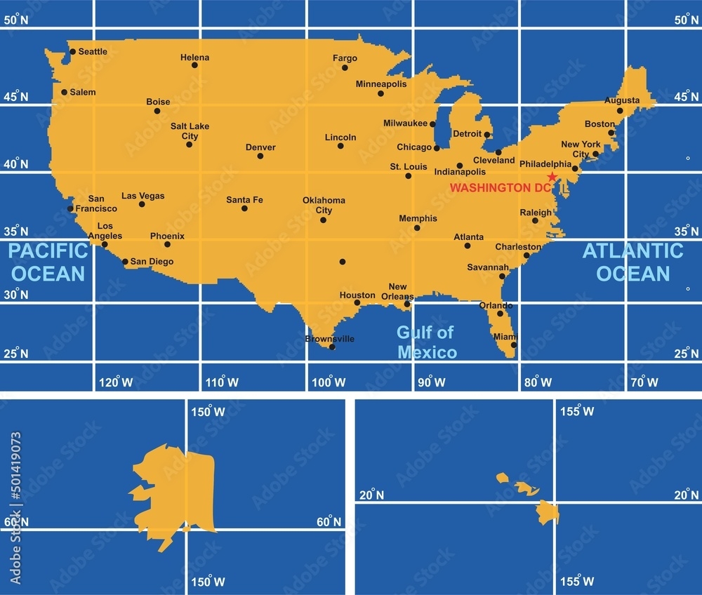USA Map Infographic Diagram With All Surrounding Oceans Main Worksheets Library