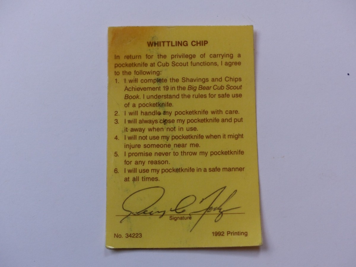 Used Vintage Whittling Chip Laminated Card Boy Scout BSA Cub Scouts Webelos EBay
