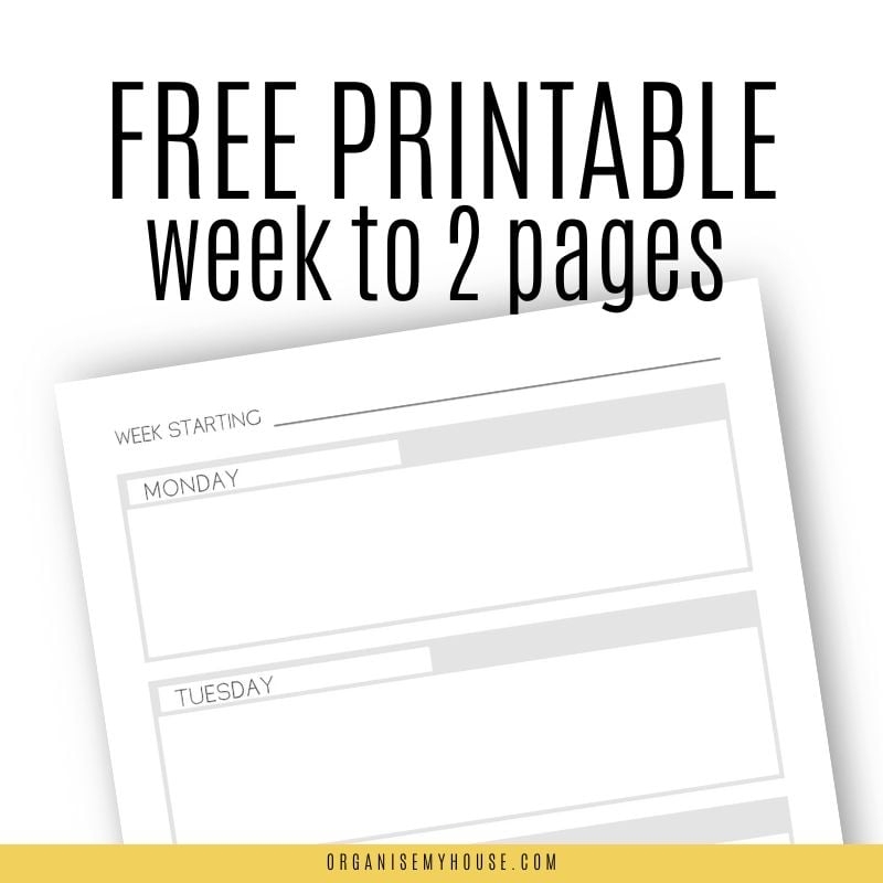 2 page per week planner printable
