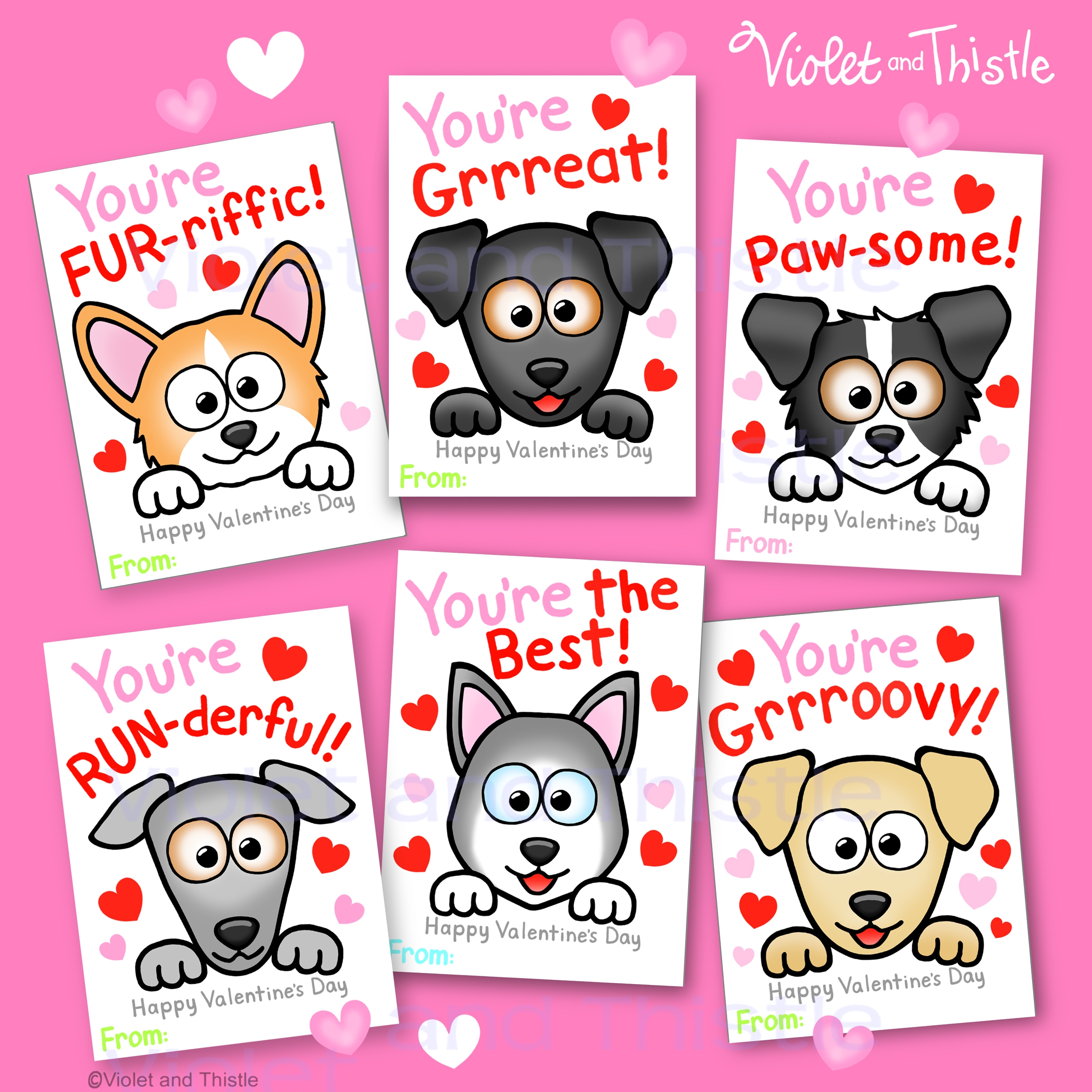 Valentine Day Cards Printable From Teacher To Students Dogs 