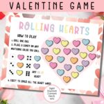 Valentine s Day Candy Game Printable Rolling Hearts Valentine Games For Kids Valentine Day Game Valentines Candy Game Kids Valentine Etsy