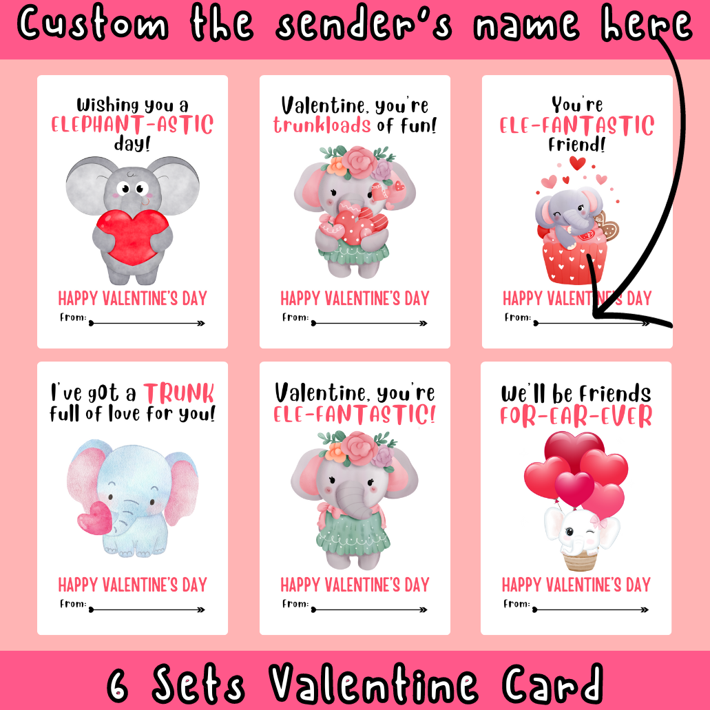 Valentine s Day Card Elephant Theme Printable Digital Card