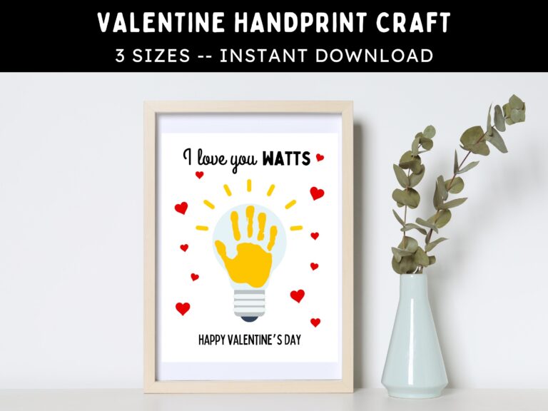 Valentine s Day Lightbulb Handprint Craft Printable DIY Art Activity For Kids Toddlers U0026 Babies Instant Download Etsy