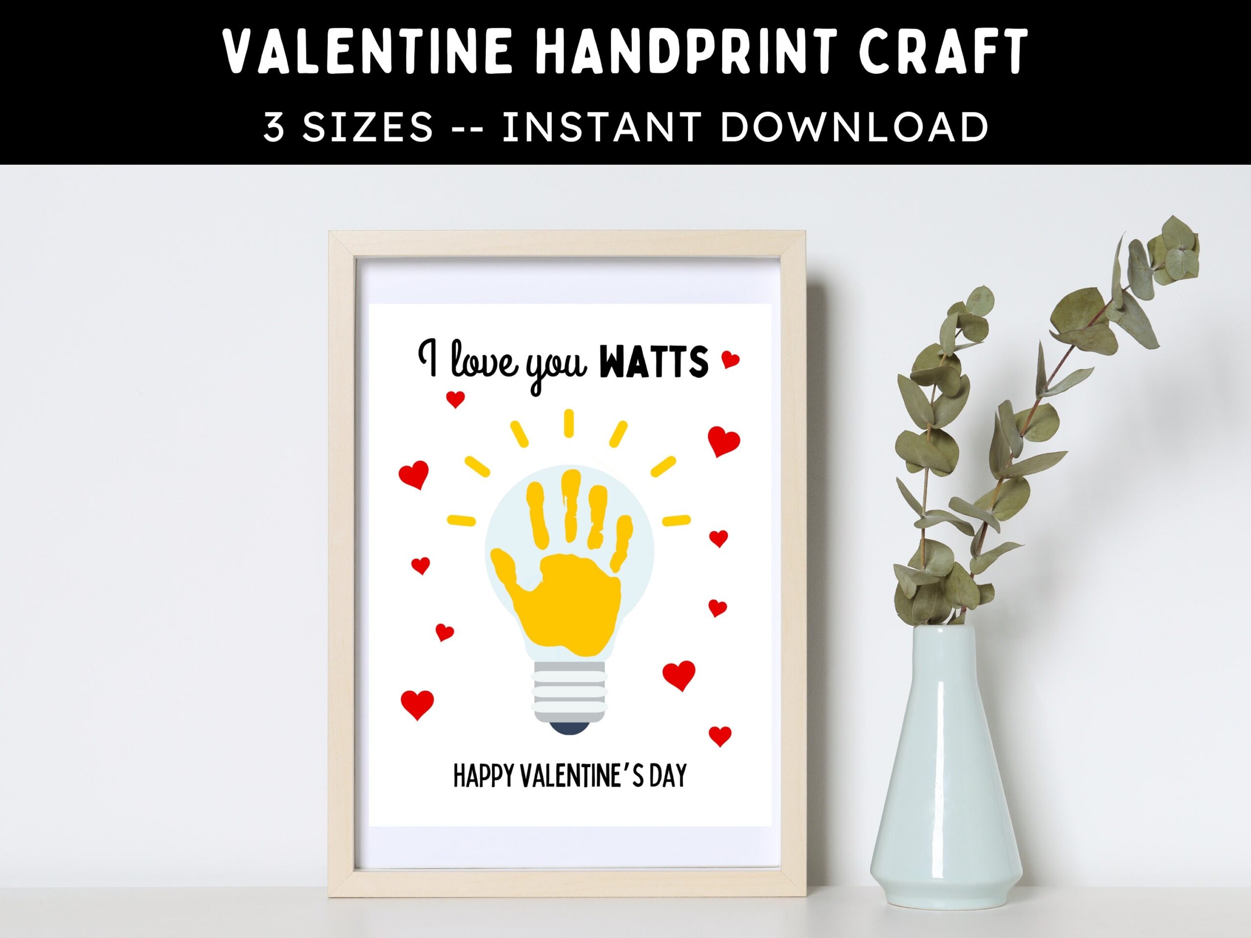Valentine s Day Lightbulb Handprint Craft Printable DIY Art Activity For Kids Toddlers U0026 Babies Instant Download Etsy