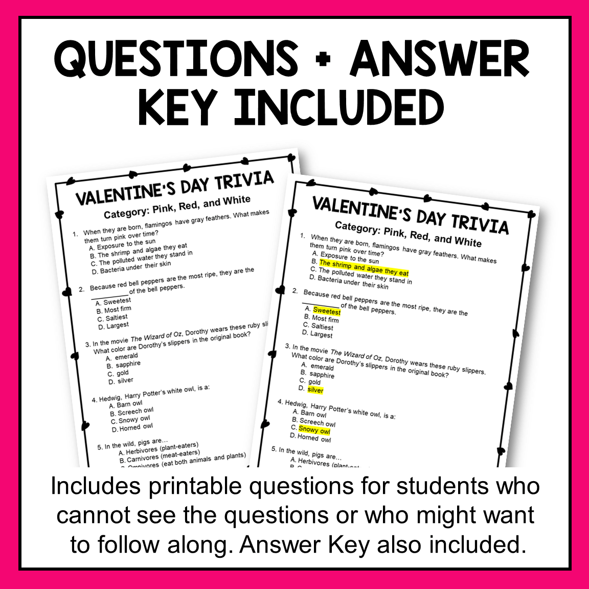 Valentine s Day Trivia Game Class Party Games Fun Trivia Game MrsReaderPants