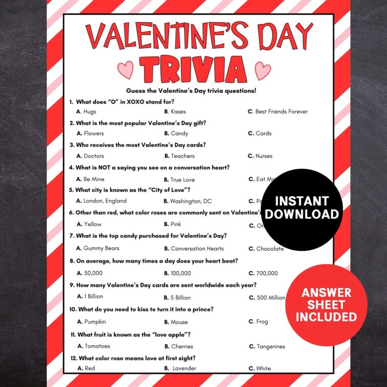 Valentine s Day Trivia Game Printable Valentine s Party Game 