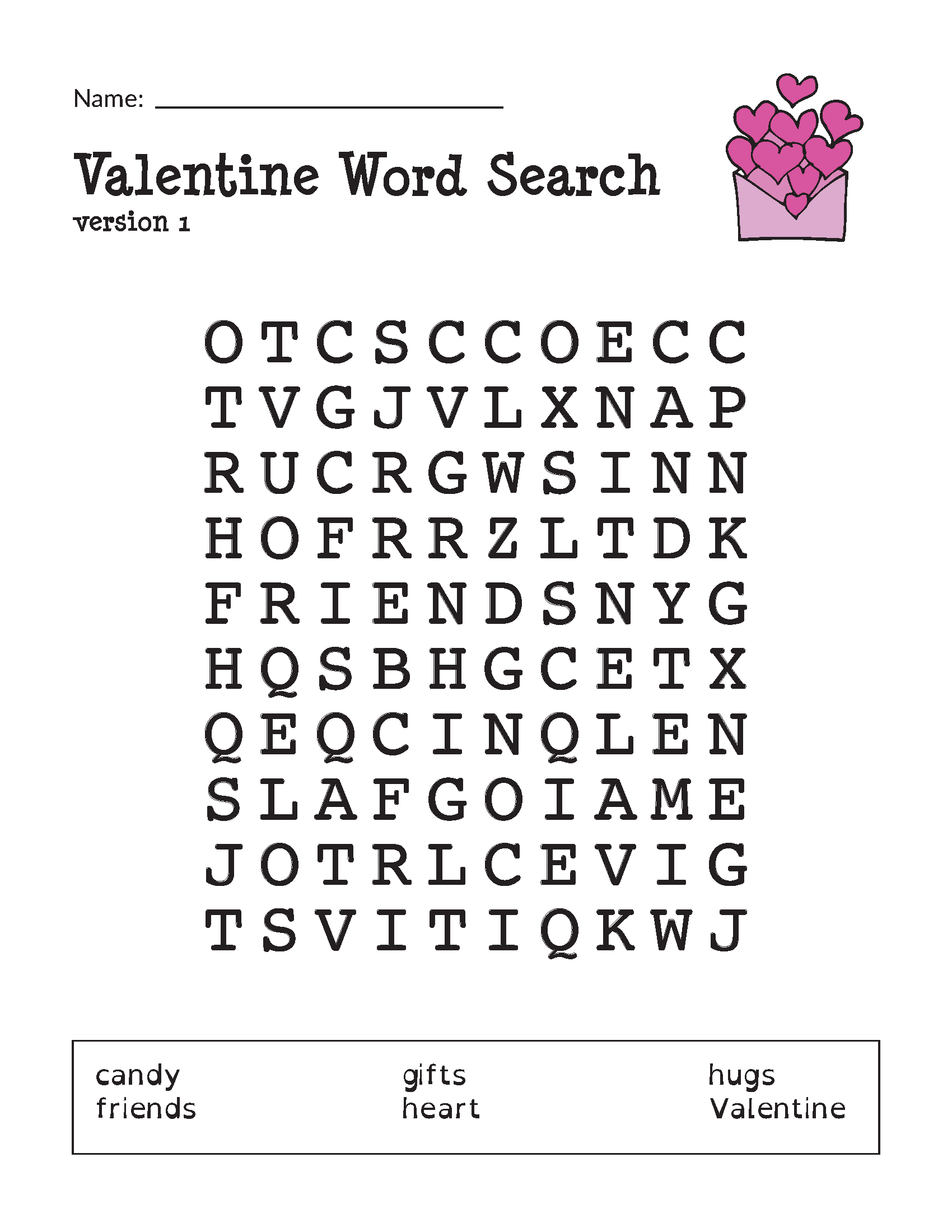 valentine word search printable