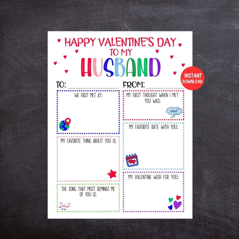 Valentines Card For Husband Printable Husband Valentines Card Keepsake For Husband Fill In The Blank Valentines Card For Husband Etsy