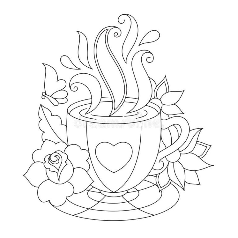 Vector Coffee Or Tea Cup Coloring Pages Stock Vector Illustration Of Flower Coloring 80740871