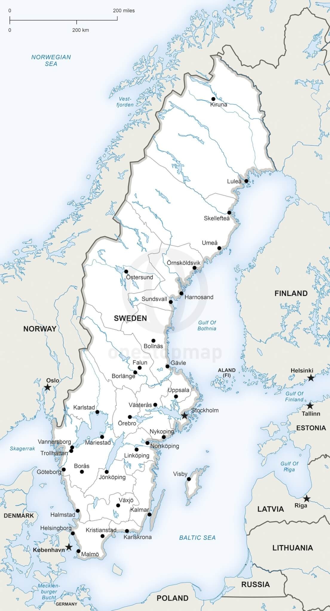  Vector Map Of Sweden Political One Stop Map