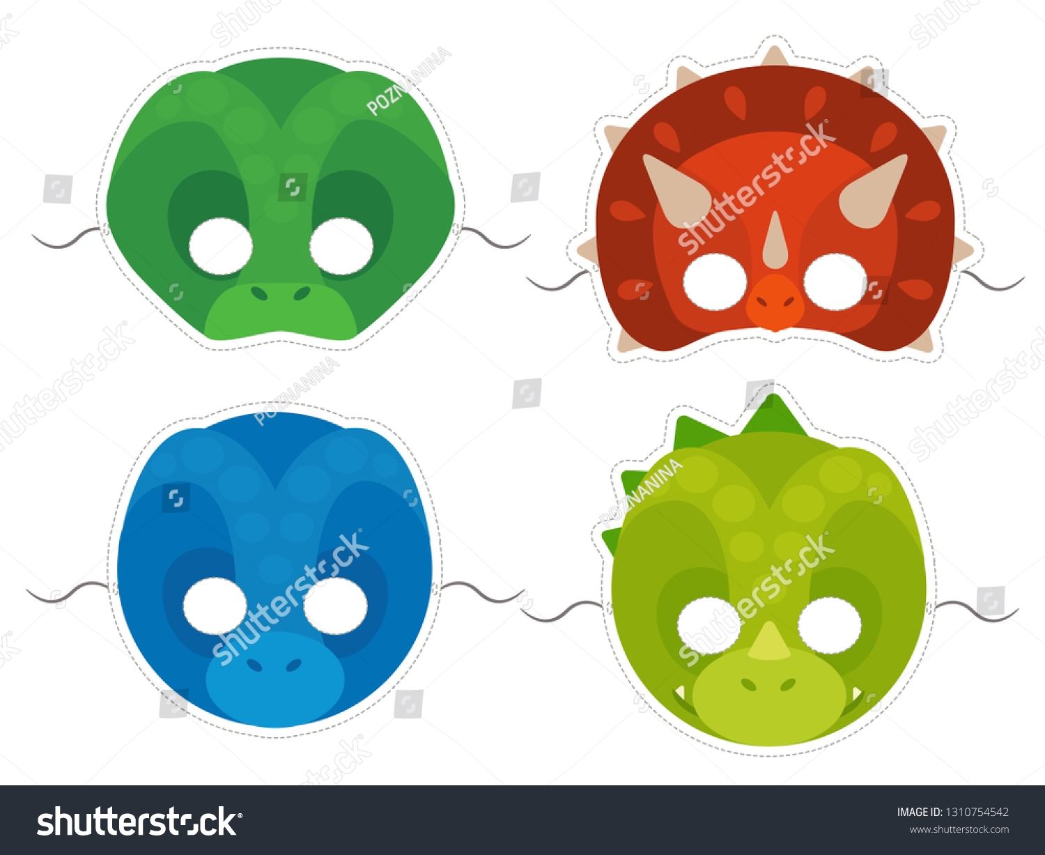 Vector Mask Set Cute Dinosaurs Stock Vector Royalty Free 1310754542 Shutterstock