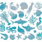 Vector Set Of Silhouettes Of Sea Animals Stencil Marine Life Undersea World Stock Vector Adobe Stock