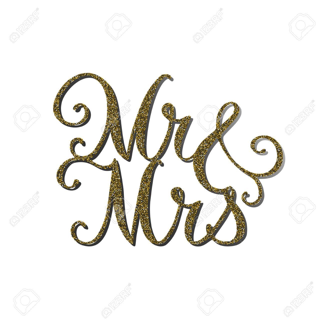 Vector Words Mr And Mrs With Gold Glitter Effect Handmade Unique Wedding Romantic Silhouette A Picture Is Suitable For Printing Engraving Laser Cutting Paper Wood Metal Stencil Manufacturing Royalty Free SVG Cliparts 