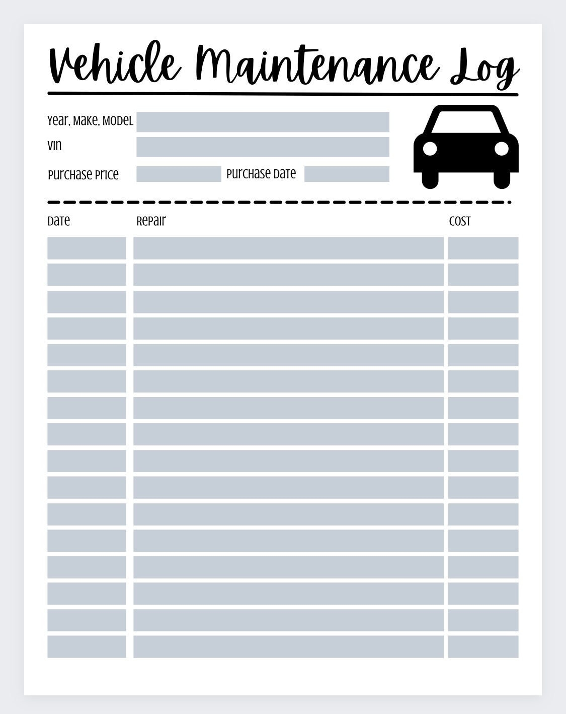 Vehicle Maintenance Log Vehicle Maintenance Log