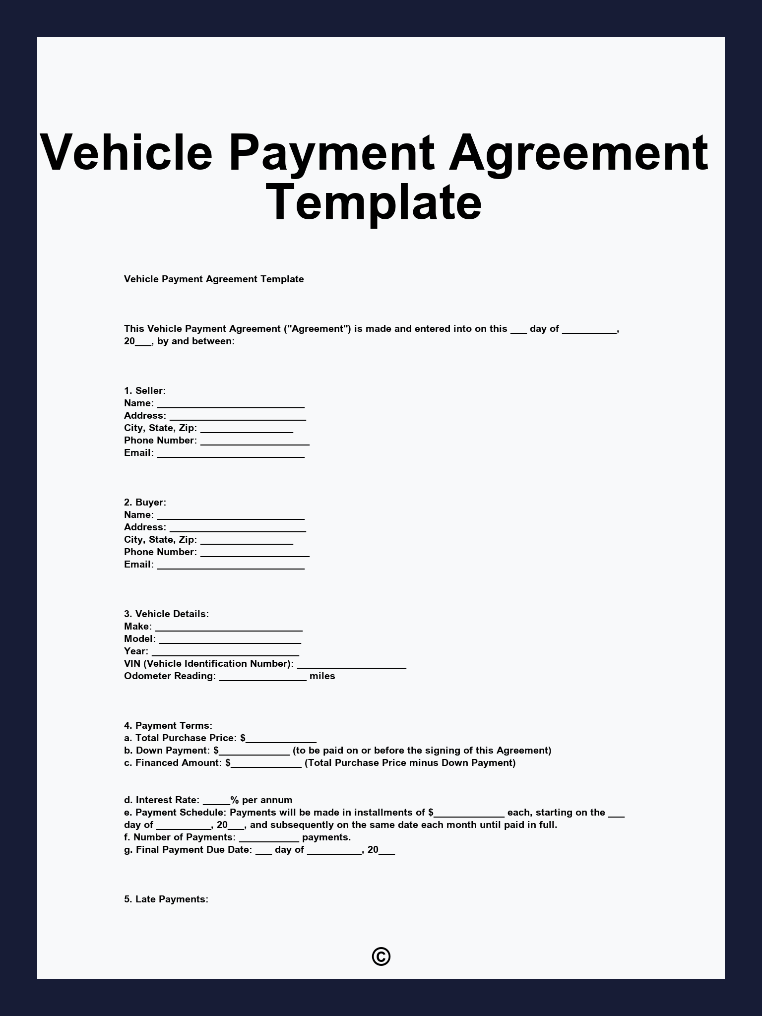 Vehicle Payment Agreement Template