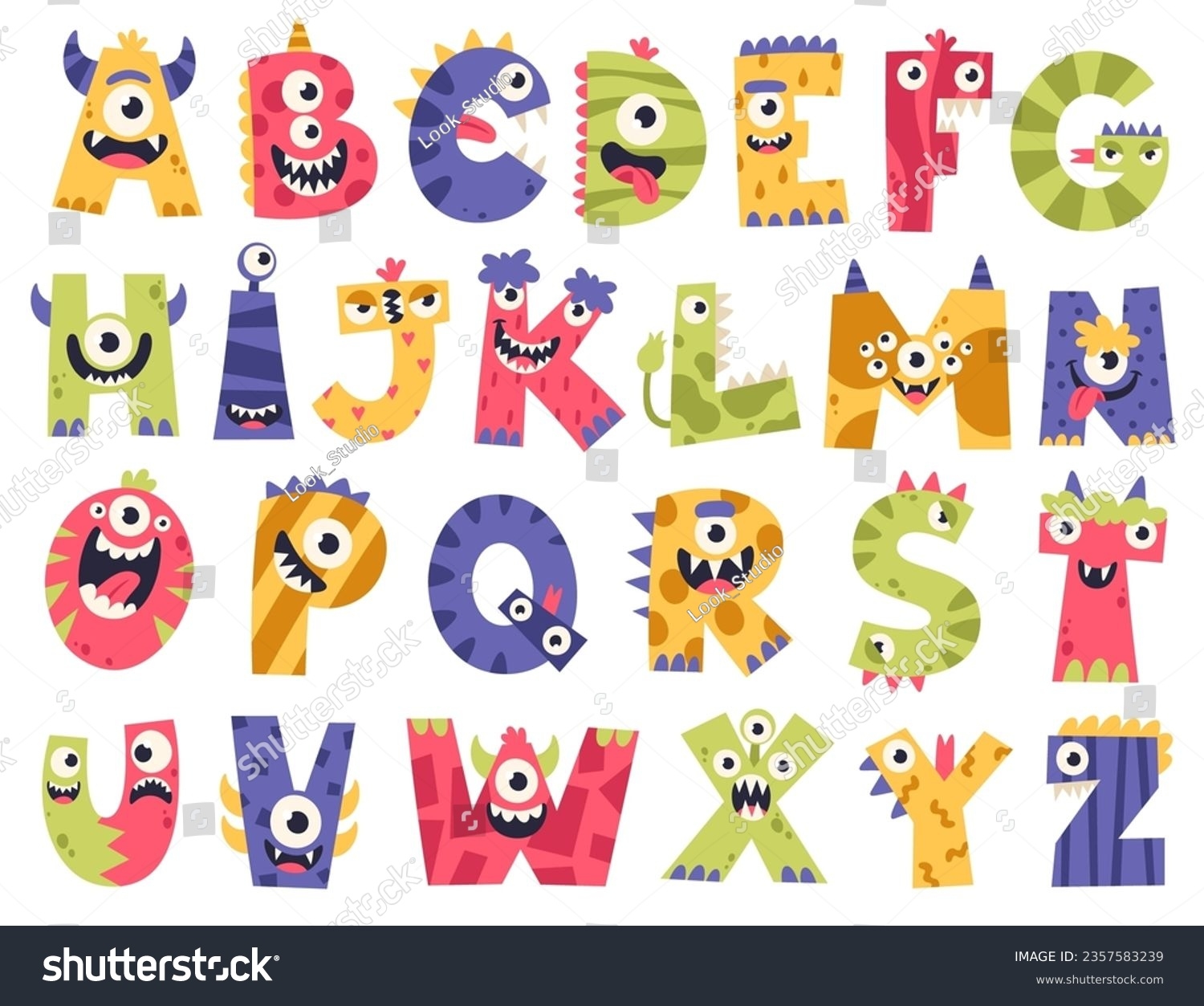 Vektor Stok Creepy Funny Monster Alphabet Kawaii Text Tanpa Royalti 2357583239 Shutterstock