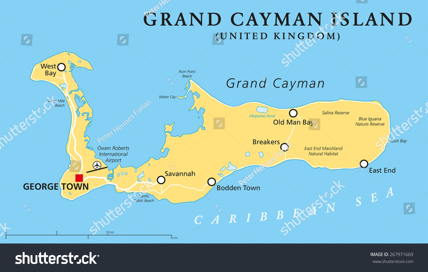 Vektor Stok Grand Cayman Island Political Map Capital Tanpa Royalti 267971669 Shutterstock