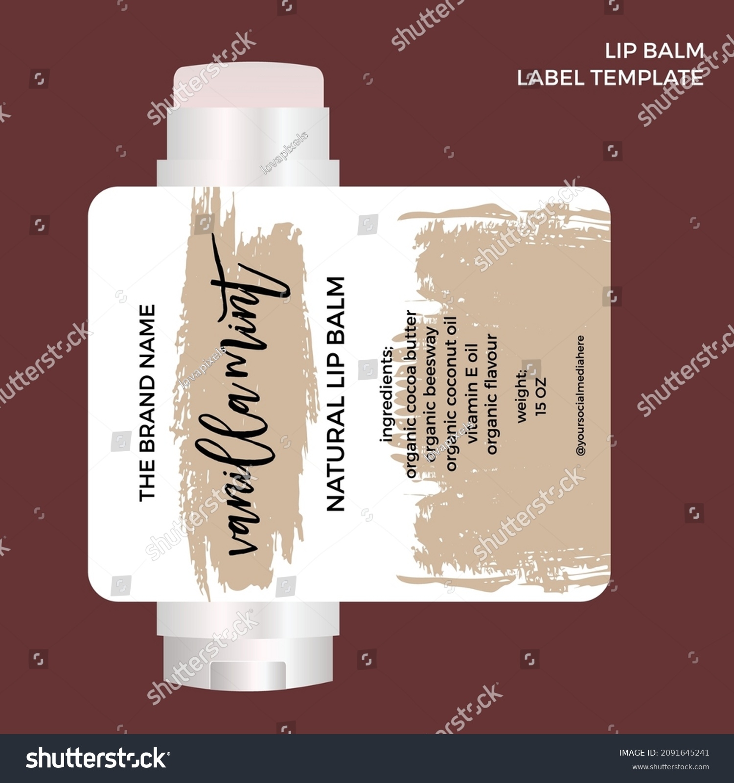 Vektor Stok Printable Lip Balm Label Lip Balm Tanpa Royalti 2091645241 Shutterstock