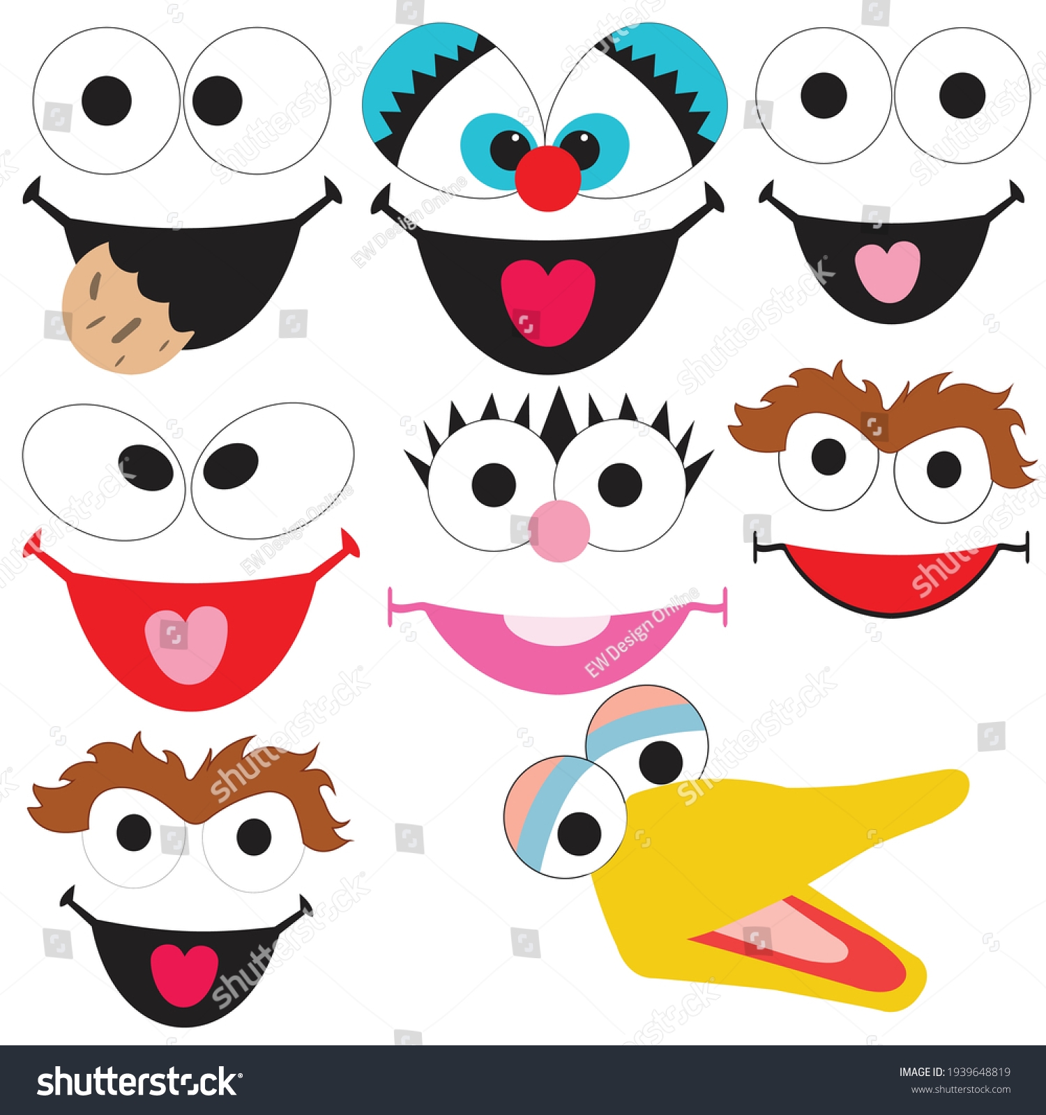Vektor Stok Sesame Street Face Icon Pack Eyes Tanpa Royalti 1939648819 Shutterstock