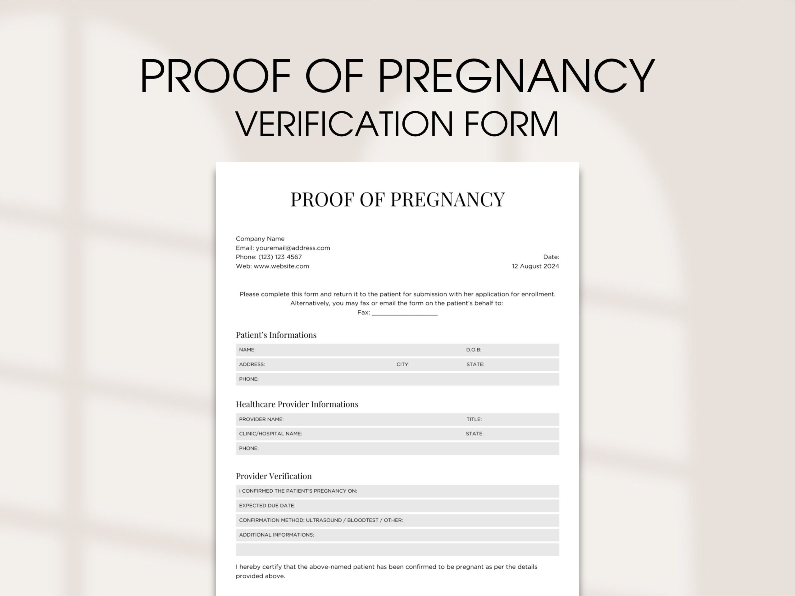 Verification Proof Of Pregnancy Form Template Consent Form 