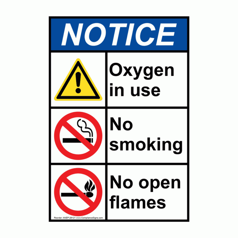 Vertical Oxygen In Use No Smoking No Open Flames Sign ANSI Notice